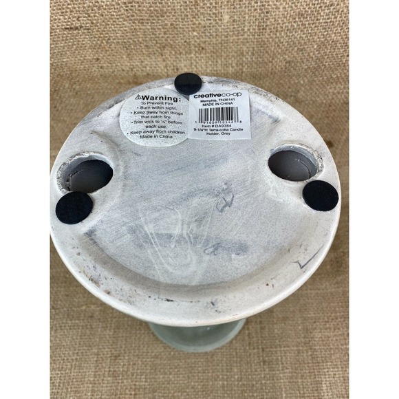 Creative Co-op Terracotta Pillar Candle Holder Gray Green Crackle Glaze - Picture 4 of 7